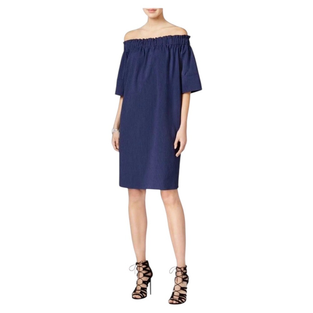 Rachel Roy Navy Blue Ruffled Off-Shoulder Mini Dress